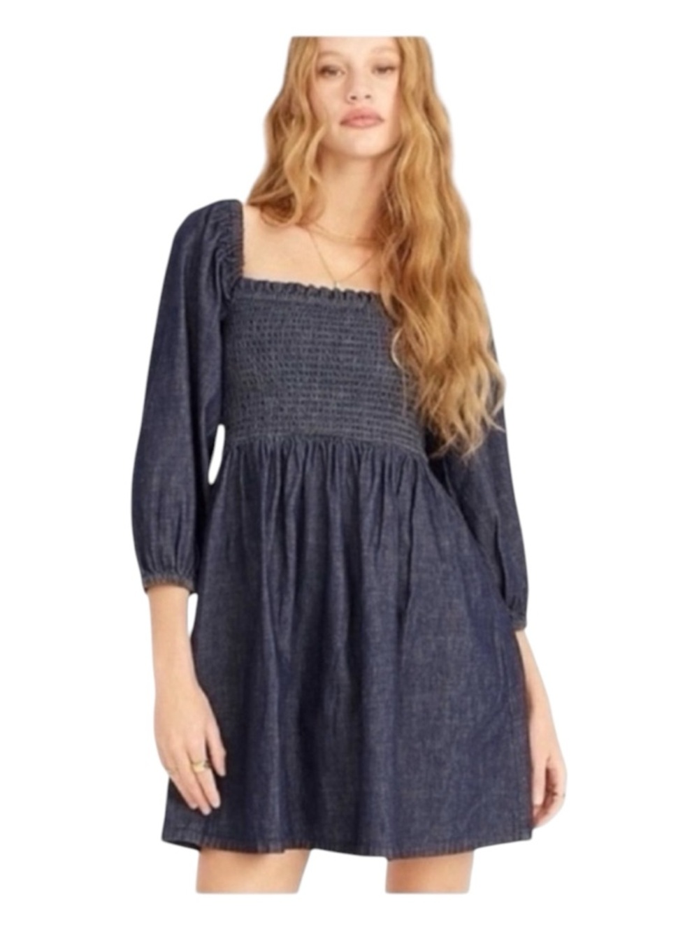 J. CREW Chambray Square Neck Smocked Dress w/Puff Sleeves, No Pockets, Size XXS.
